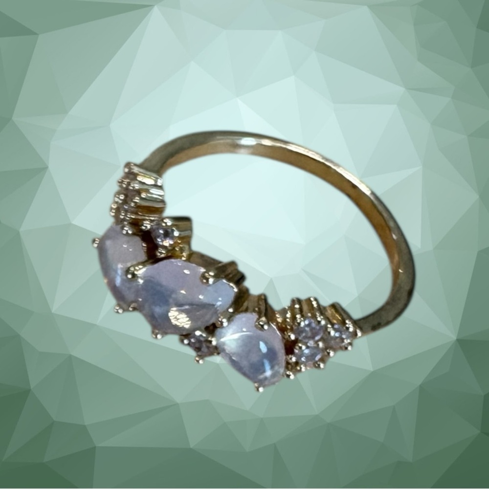 Celestial Moonstone Ring – Delicate Gold Stackable Band - Picture 3 of 5